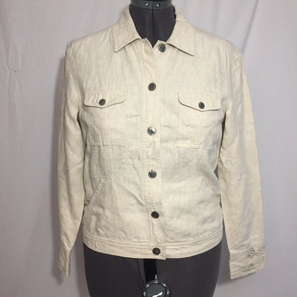 J Jill Tan Linen Jacket Womens 6 Used Linen - Picture 4 of 11